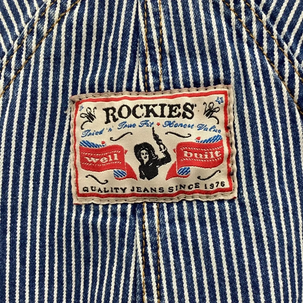 Vintage Rockies Blue and White Striped Denim Bib Overalls Sz L inseam34 - Picture 5 of 11